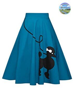 Women Vintage Poodle Skirt 50s Retro Pleated A-Line Midi Skirt